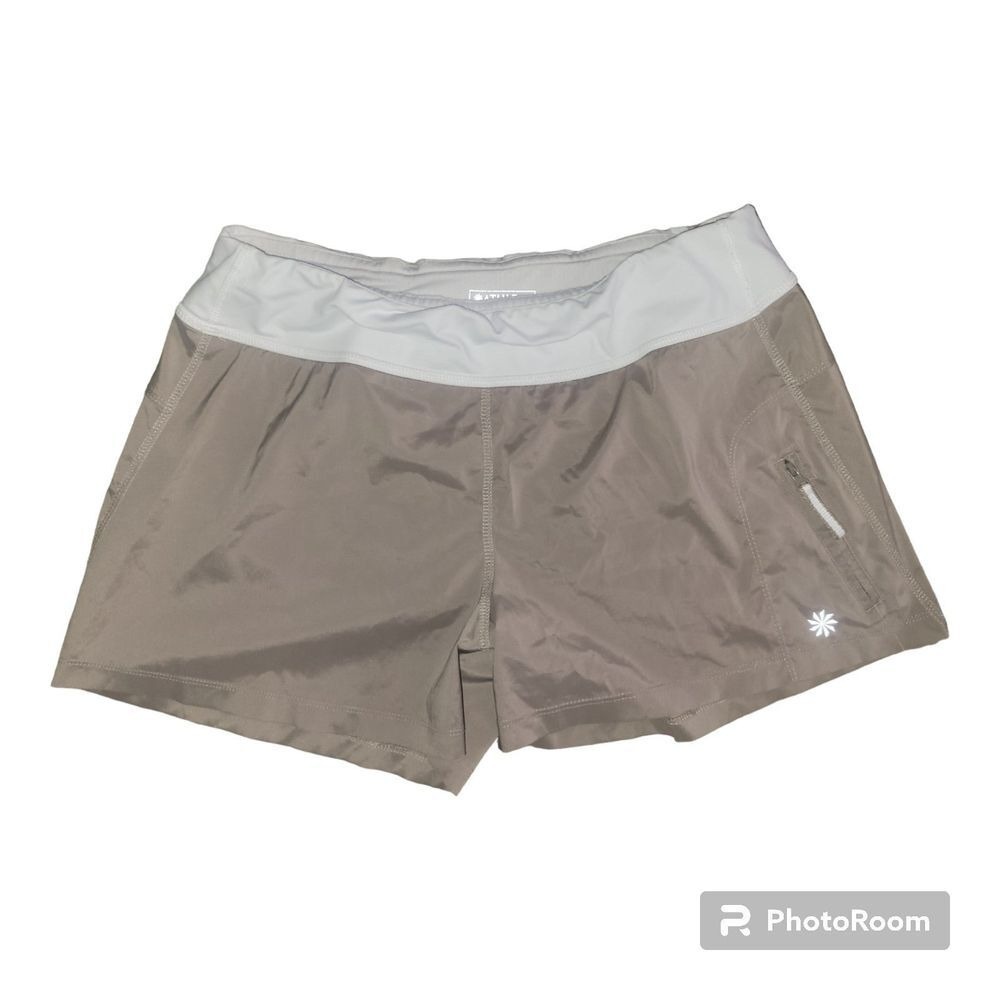 Womans Athleta Athletic Running Shorts Beige White Sz Med